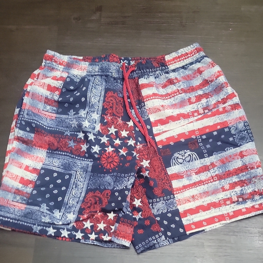 Patriotic Red, White, and Blue Swim Shorts